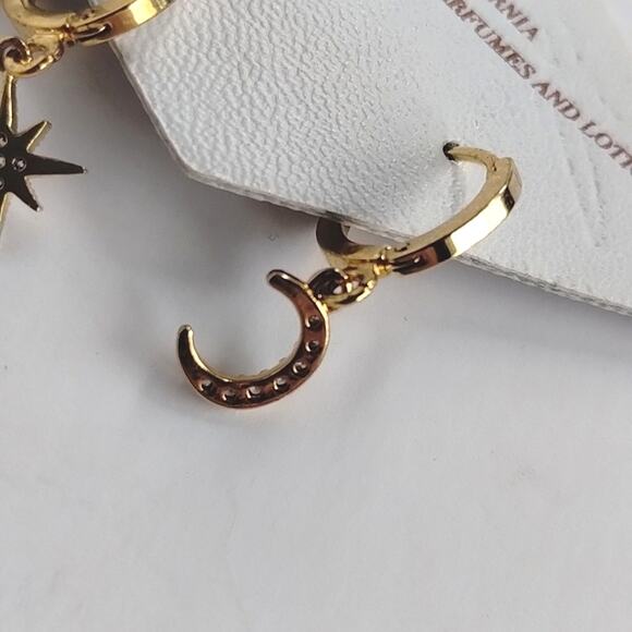 NEW! Celestial Moon & Star Gold + Rhinestone Huggie Hoop Tiny Charm Earrings 5&2 - Picture 8 of 15